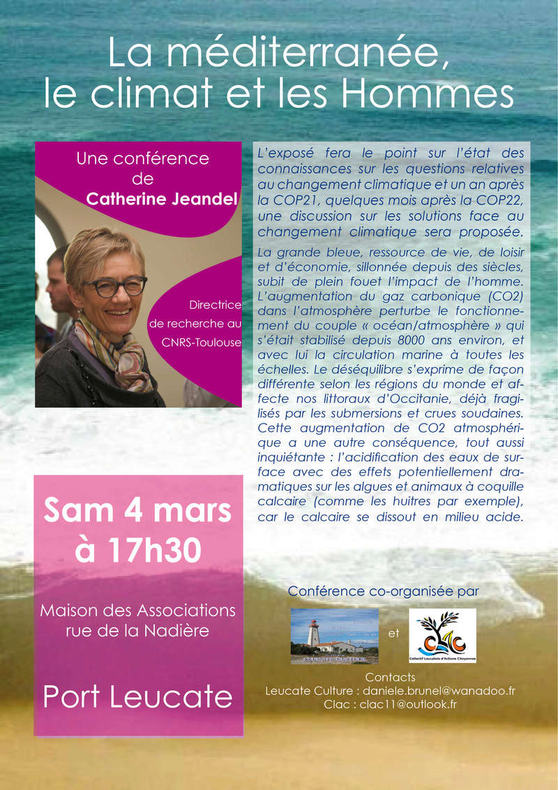 Conférence "La méditerranée, le climat et les hommes" à Port-Leucate Affich10