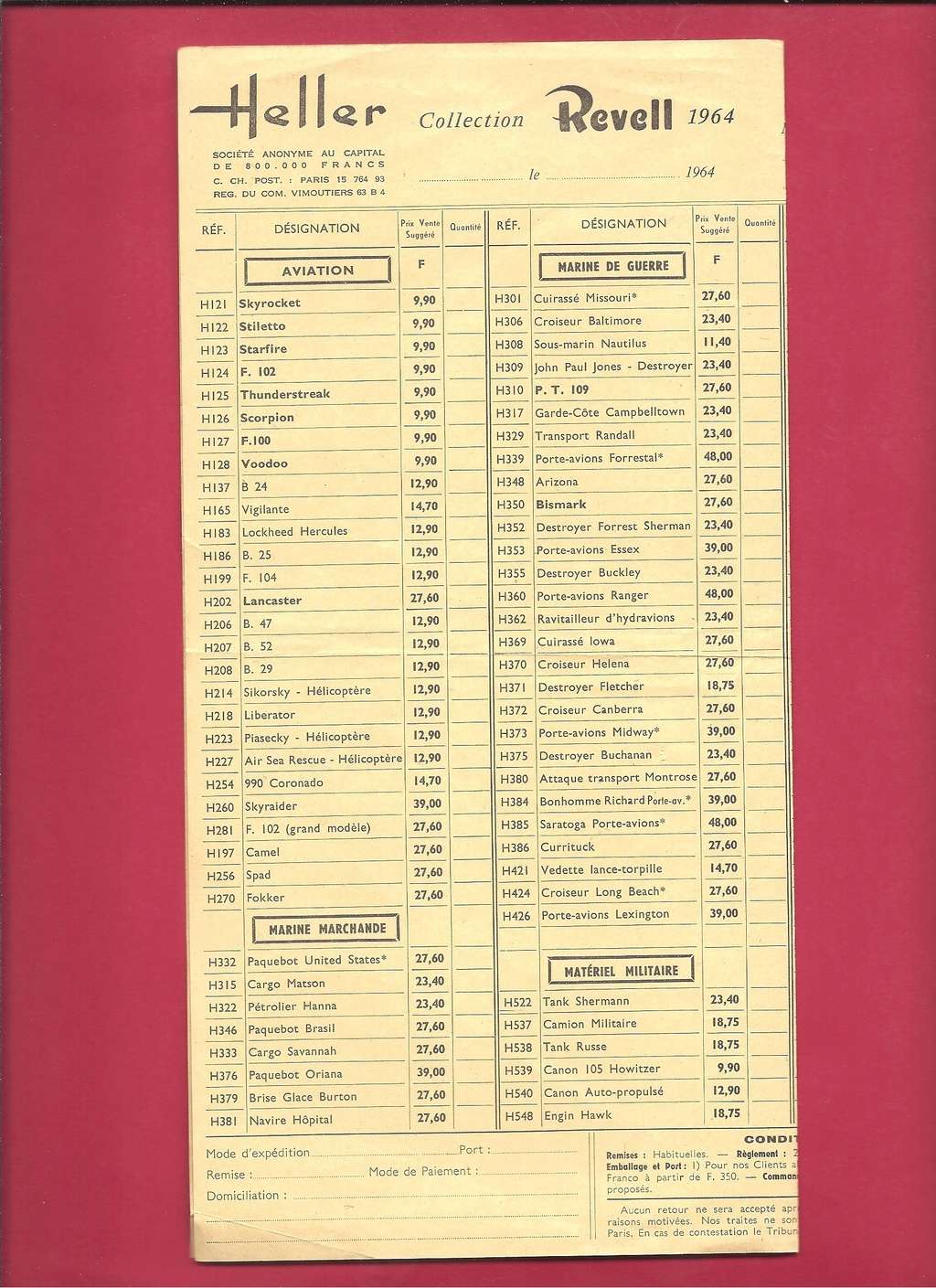 [1964] Tarif revendeur HELLER/REVELL Hell1763