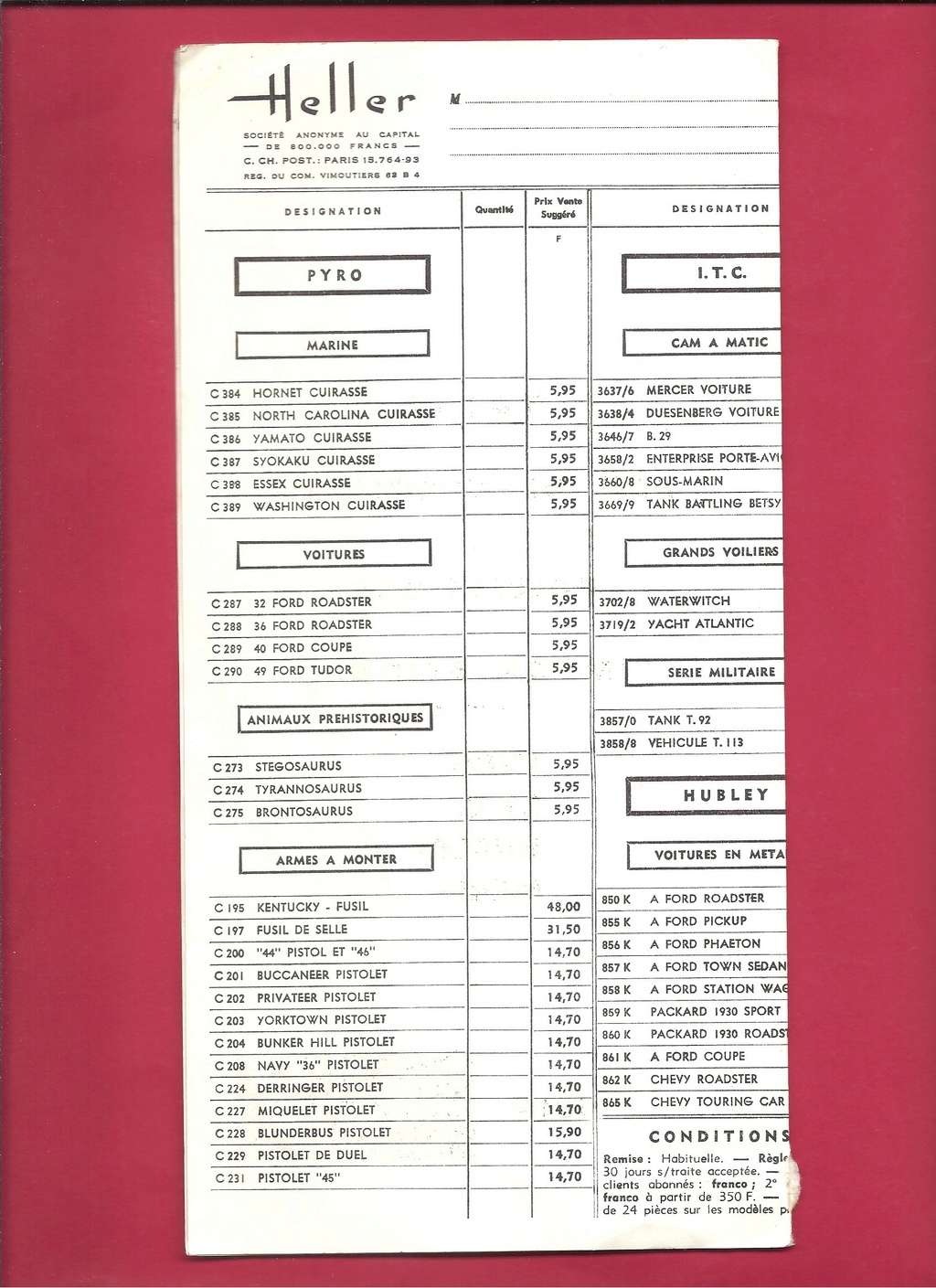 [1964] tarif revendeur collections importations 1964 Hell1773