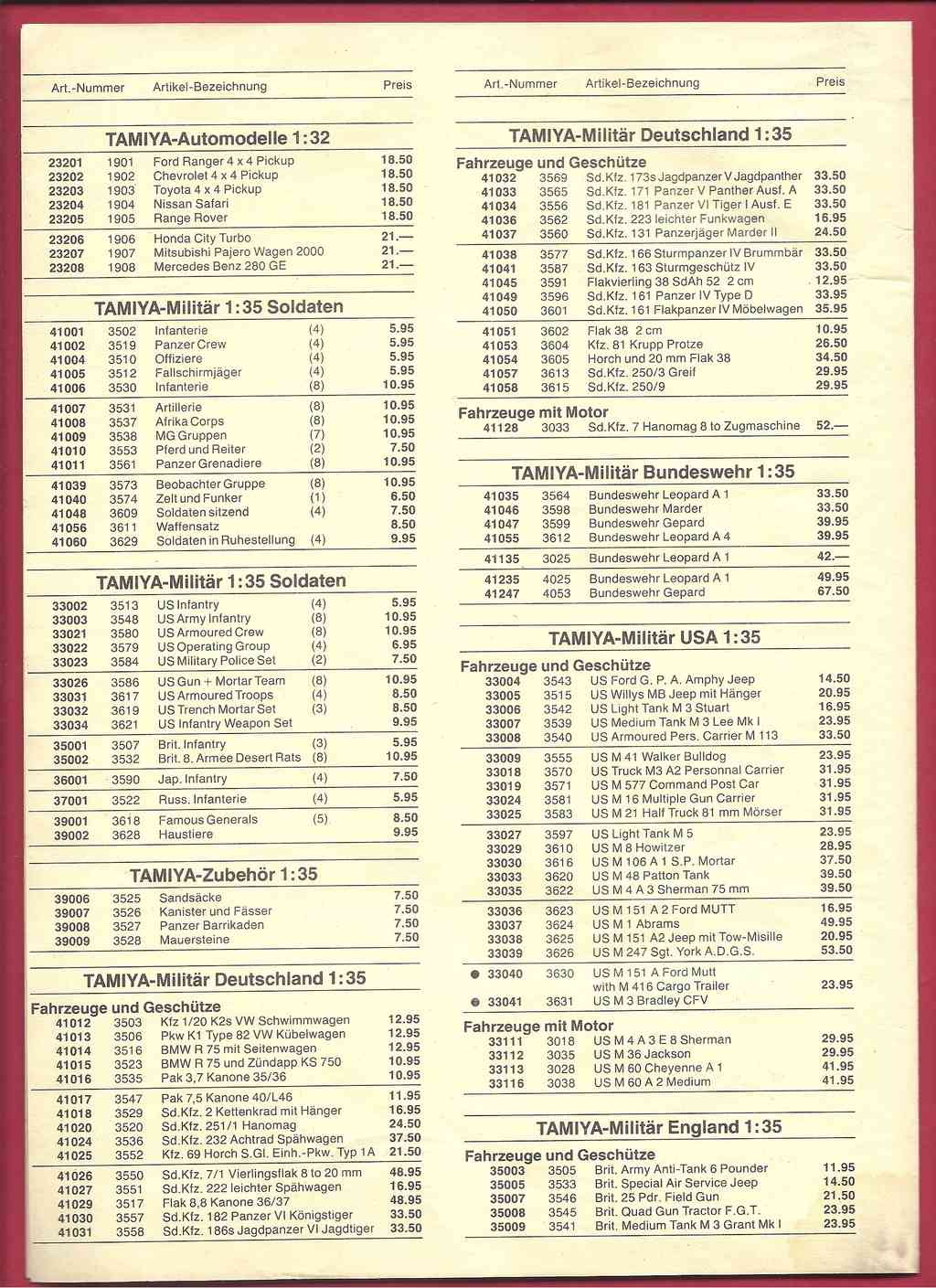 [TAMIYA HEINZ BEHRINGER 1985]  Catalogue allemand importateur HEINZ BEHRINGER + tarif vente détail 1985  Tamiy218