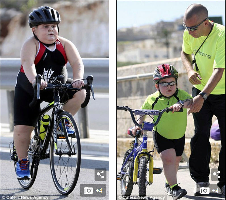 Atteint d'une maladie rare qui le rend obèse, cet enfant de 8 ans fait des triathlons...Par Jérémy B.                Captur26