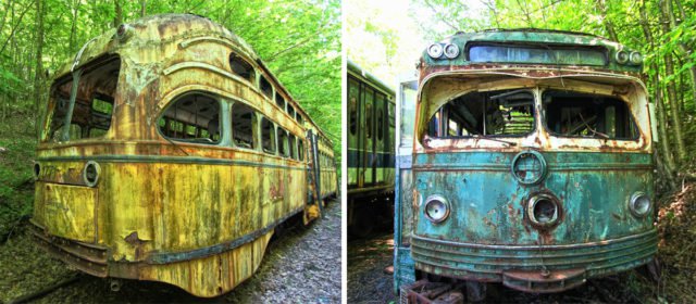 An apocalyptic trolley graveyard sitting out deep in the woods of Pennsylvania - cimetière de tramways en Pennsylvanie (USA) The-pc10