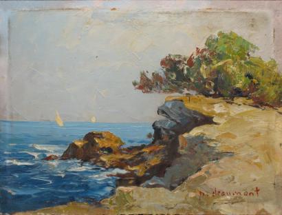 Petite huile sur carton bord de mer P. DEAUMONT 13810