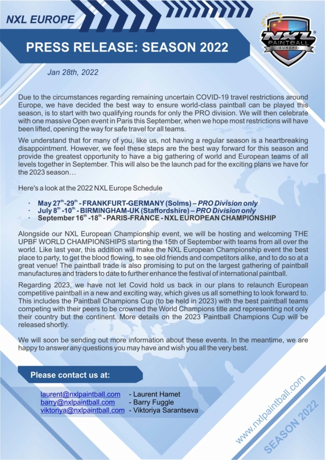 NXL Europe: Communiqué de Presse / Press Release 2022 22prnx10