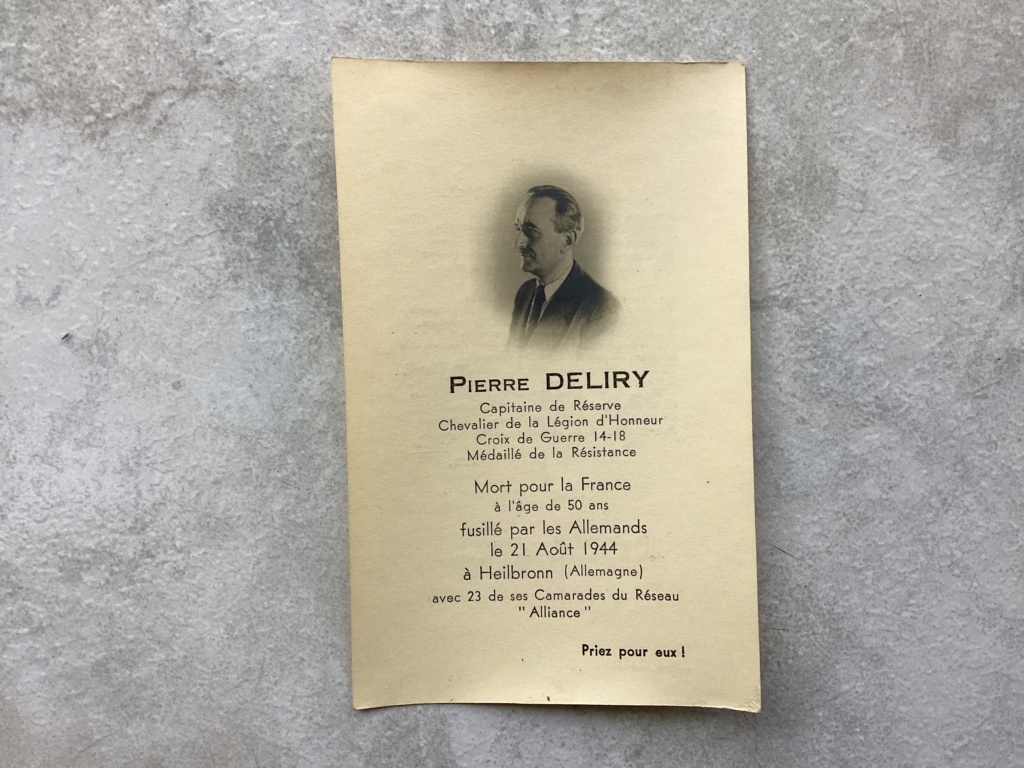 Carton de décès de P DELIRY Résistant du groupe Alliance - PHILPENS - MAI - 1-  VENDU Img_1111