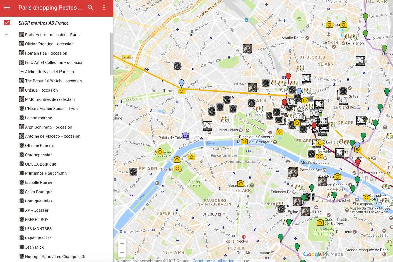 Carte horlogère Paris - Google maps  Montre12