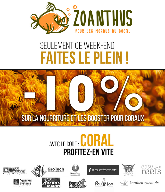 Zoanthus.fr : -10% sur les nourritures et les booster pour coraux Flash-10