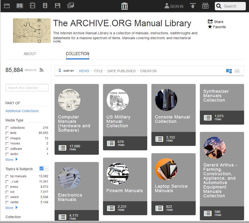 The Archive.org, bibliothéque de manuels. Archiv10