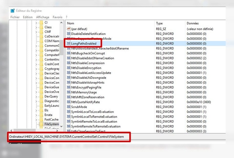 Windows 10: Activer la copie de nom de fichier trop long Base-d10