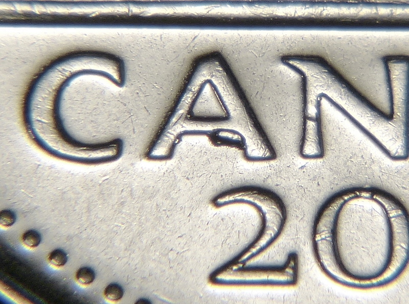 2009 - Éclat de Coin, cAnada, Feuille de Gauche & Queue Castor (Die Chip) Ca_0_683