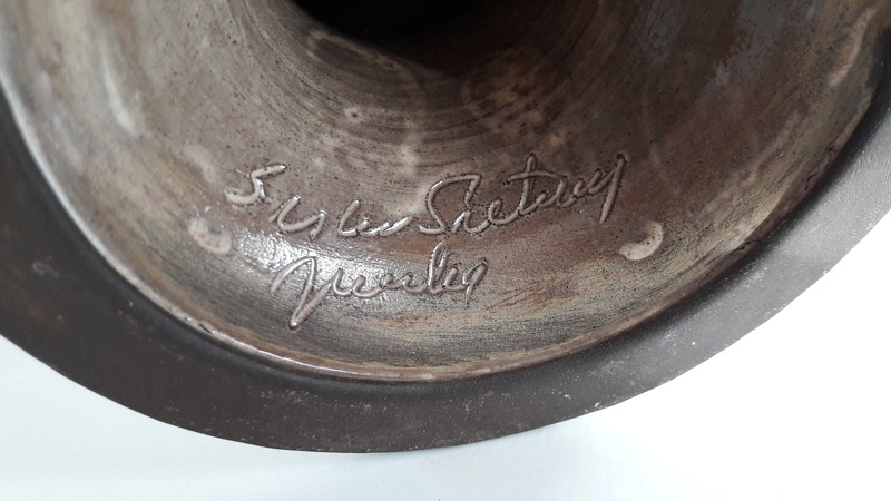 Unusual fretwork pottery candle holder? unidentified signature on base 20170212
