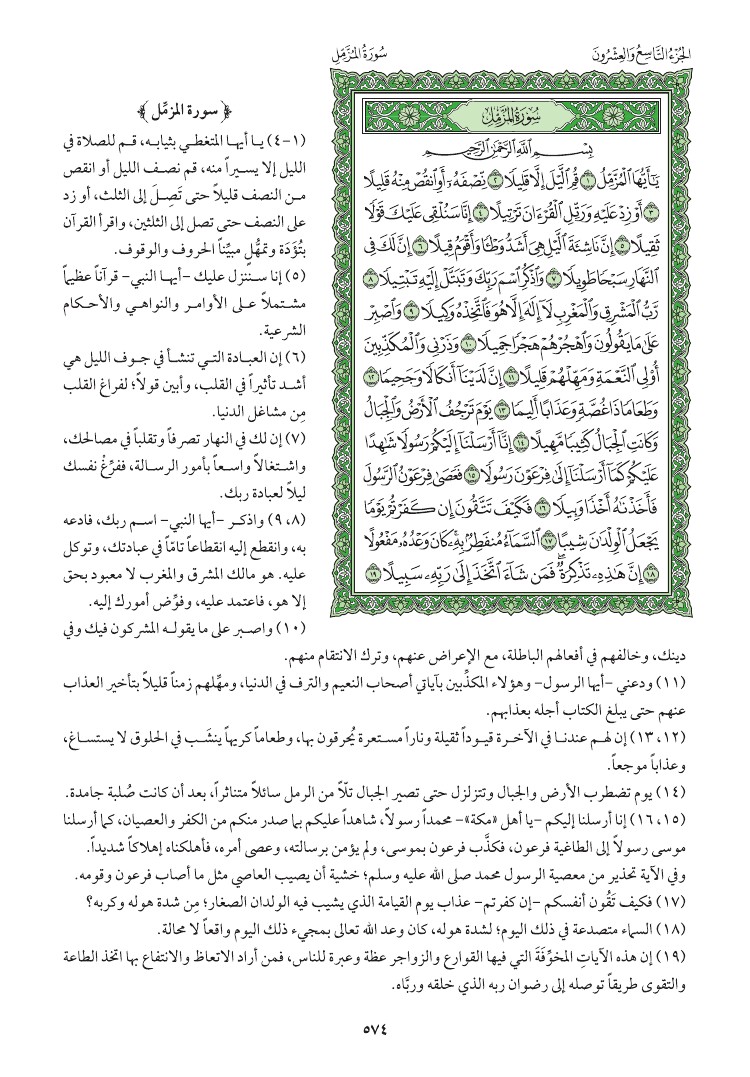 سوره المزمل وتفسيرها صفحه 574 058910