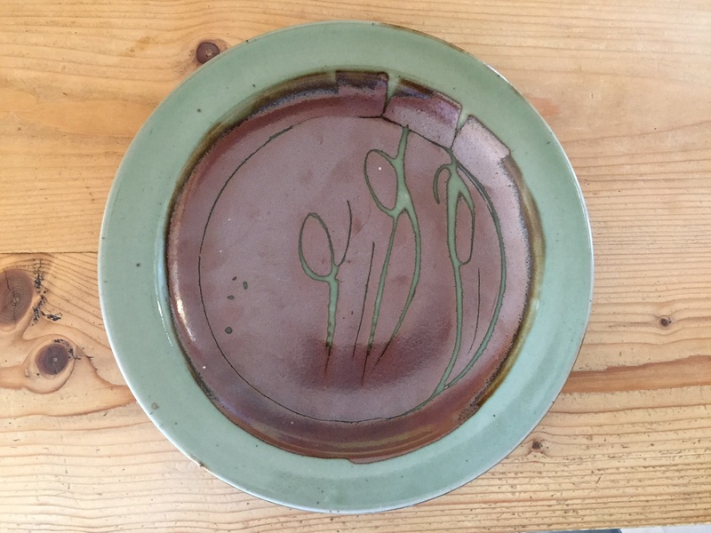 Frith-like celadon and tenmoku glazed plate with EG mark Img_2314