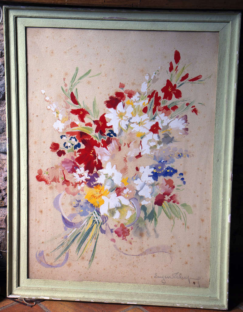 Bouquet de fleurs, gouache, Eugene LELIEPVRE, 9 mn à battre... Img_8810