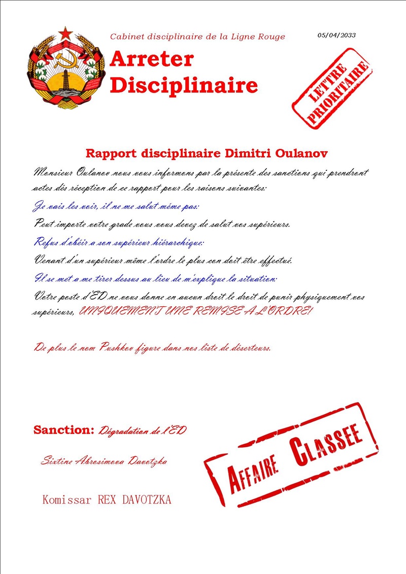 Rapport diciplinaire concernant Dimitri Oulanov Rappor10