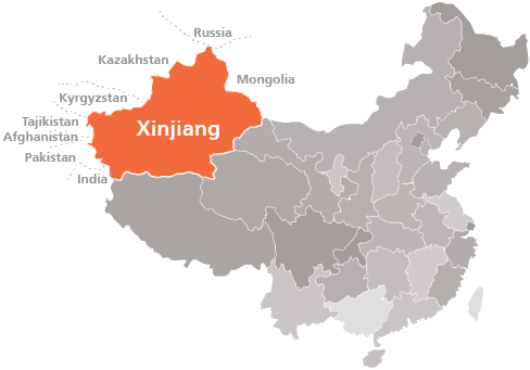 turquestán - Xinjiang [Turquestán oriental] en "La China de Xi Jinping" de Xulio Ríos. Map1010