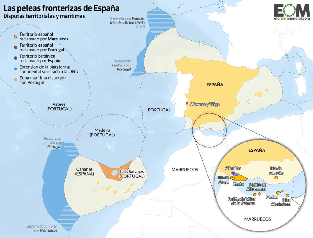 Mapa de las disputas terrestres y marítimas del Estado España. Mapa-d10