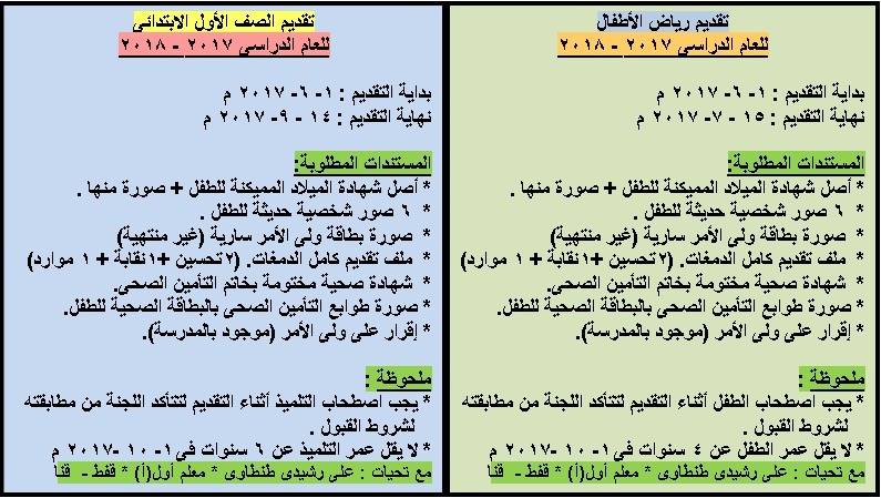 ننشر شروط و طلبات الإلتحاق بالصف الأول الإبتدائى و رياض الأطفال2018 Oiad_o10