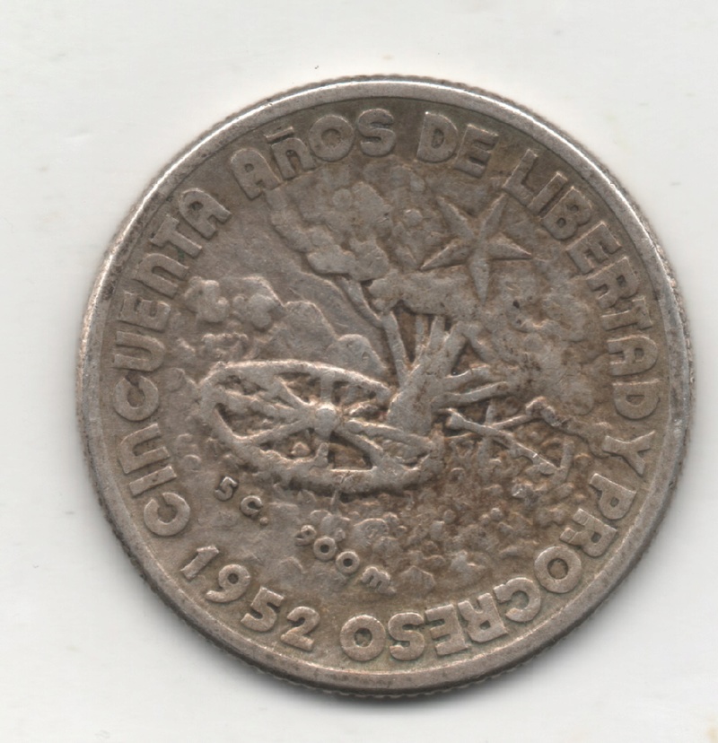 20 Centavos de Cuba. Año 1952, 50 años República 114