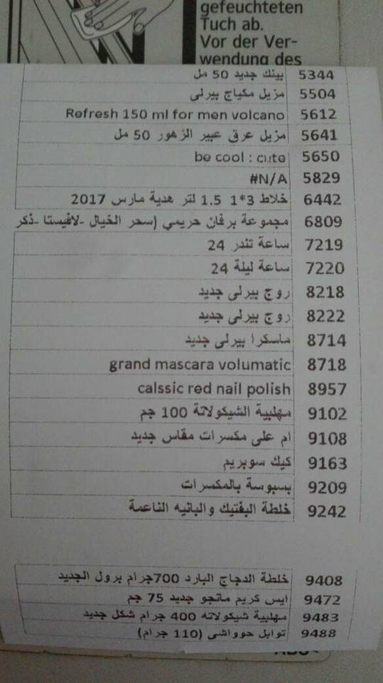 بيان بمنتجات ماى واى التى توفرت اليوم الثلاثاء 23-5-2017   بفرع فيصل 10033