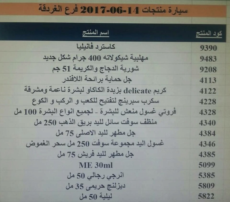 منتجات توفرت اليوم الاربعاء 14-6-2017   بفرع الغردقه 10050