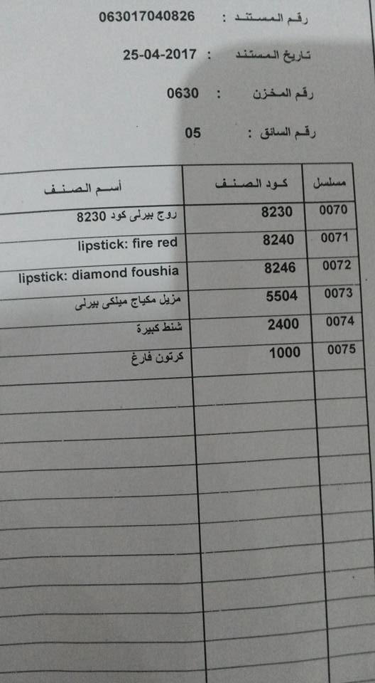 عربية منتجات فرع كفر الشيخ اليوم الثلاثاء 25 ابريل 2017 15800312