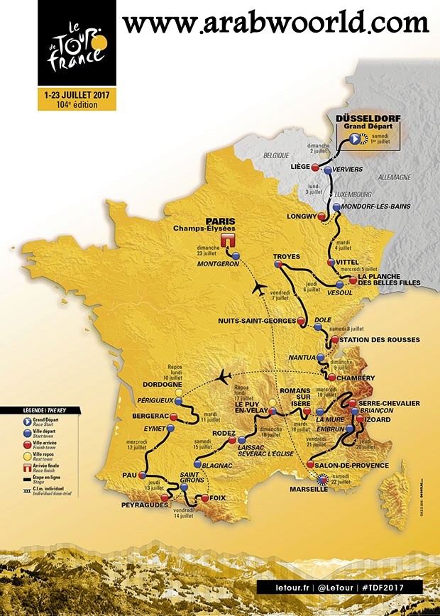 مسار طواف فرنسا لدراجات Tour de France 2017 Map_ro10