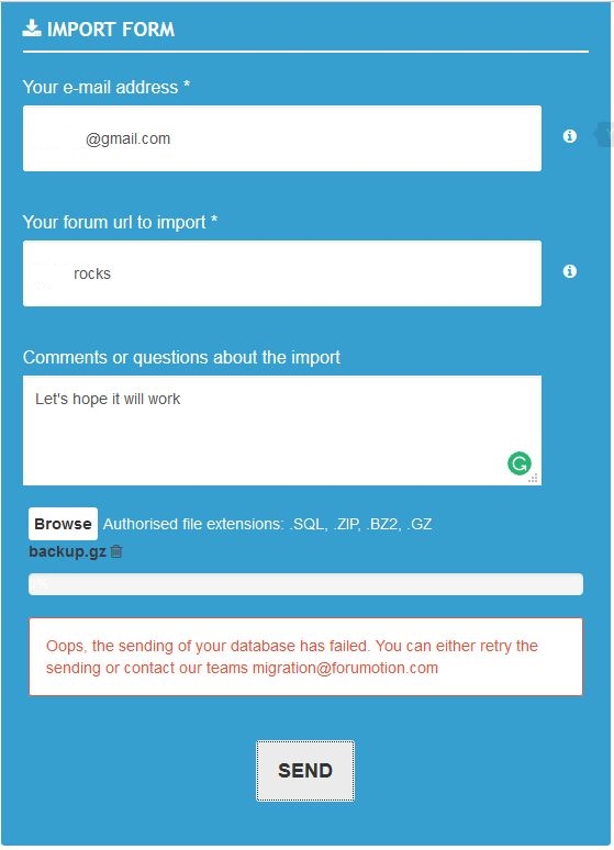 Import of existing forum failed. No reply from the MIGRATION team Import10