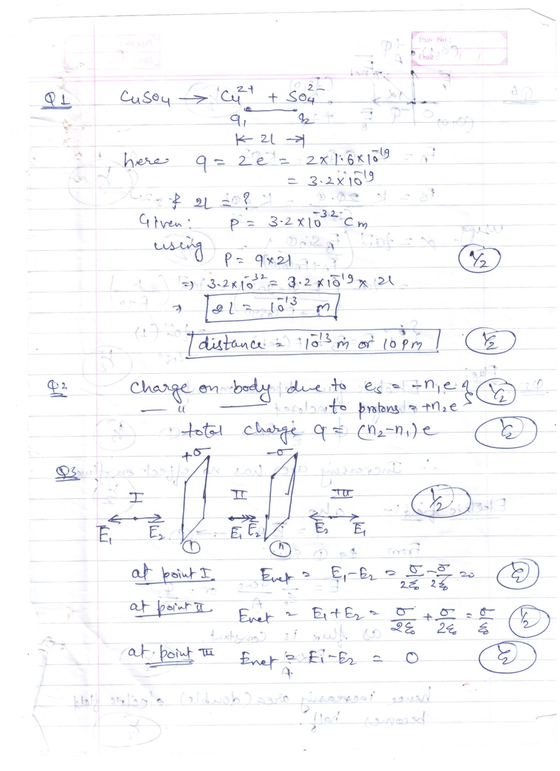 Marking scheme and solution of Test 2 on electrostatic 110