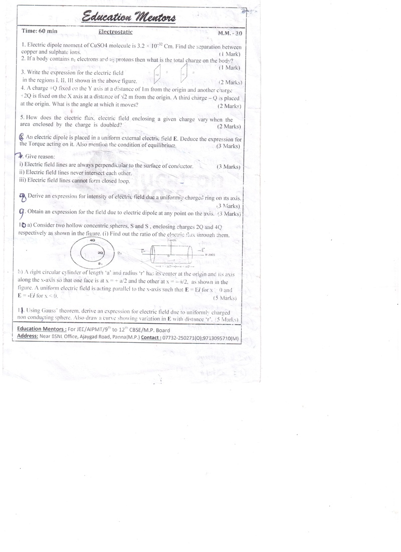 Marking scheme and solution of Test 2 on electrostatic Qp10