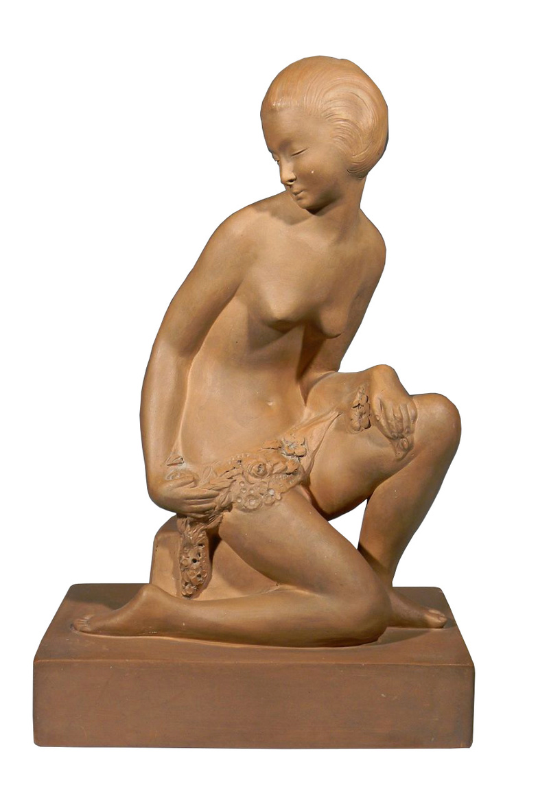 Large Terra cotta Art Deco Figural Sculpture, Signed Decosc11