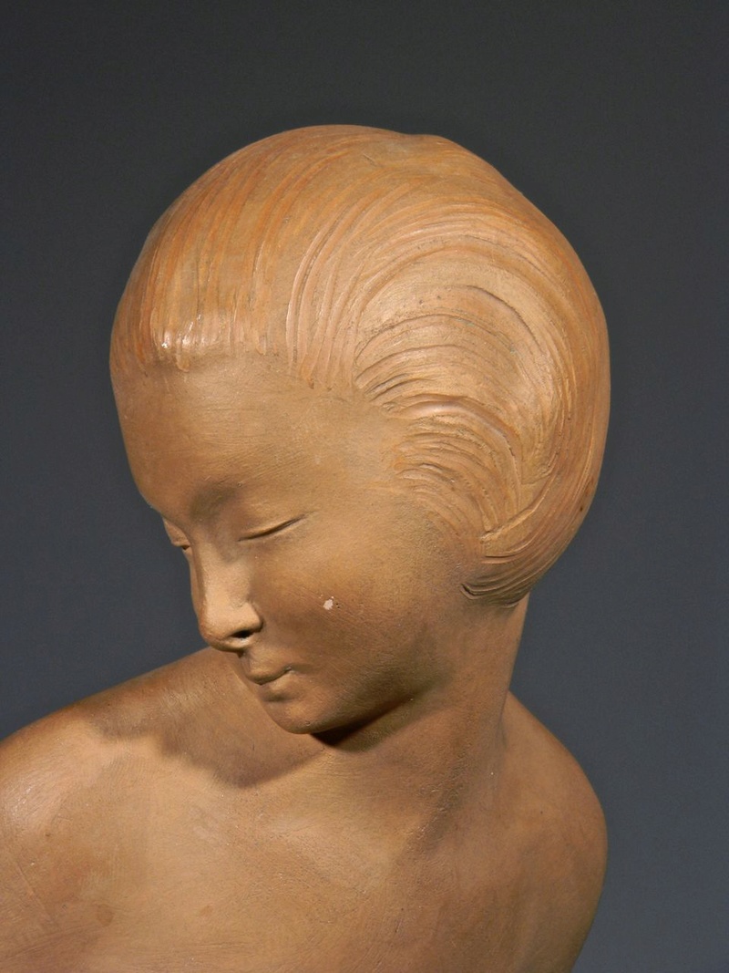 Large Terra cotta Art Deco Figural Sculpture, Signed Decosc13