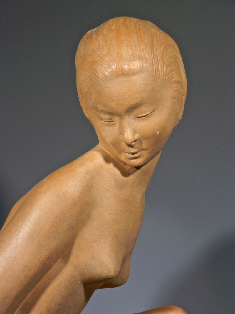 Large Terra cotta Art Deco Figural Sculpture, Signed Decosc17