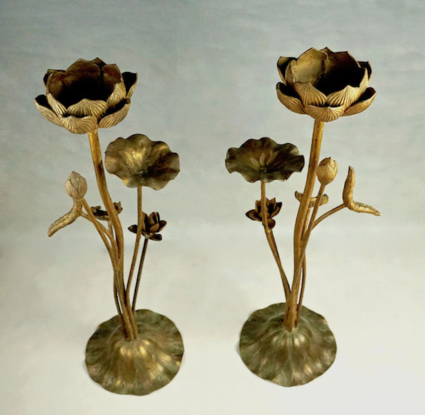 Pair of Large Gilt Metal Lotus Flower Lamp Bases? Lotus_23