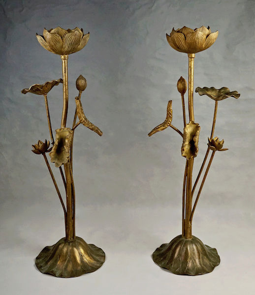 Pair of Large Gilt Metal Lotus Flower Lamp Bases? Lotus_24