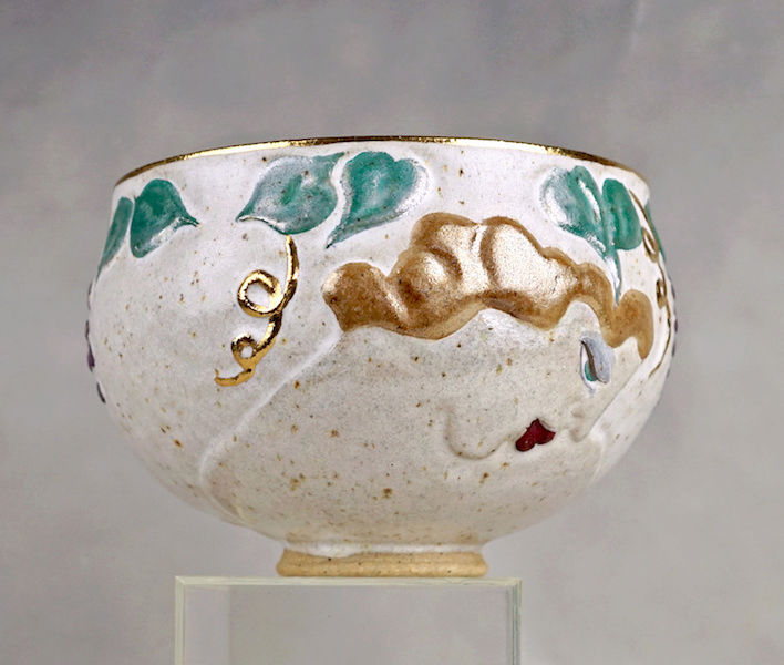 Pottery Bowl With Relief Painted Women's Faces, Signed Women_13