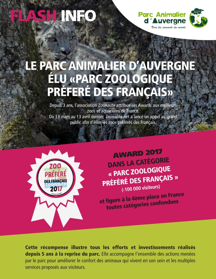 Parc Animalier d'Auvergne - Élu Parc Zoologique préféré des Français Cp252011