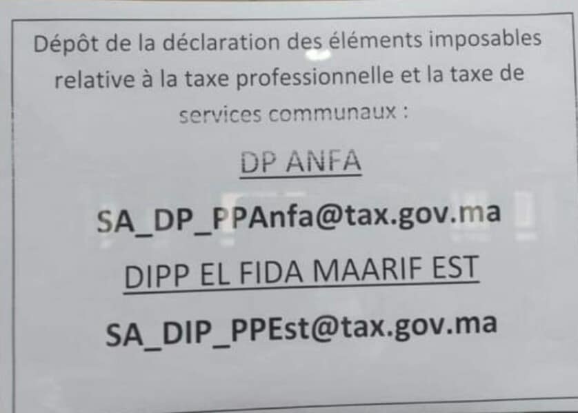 Déclaration taxe professionnelle en ligne à CASABLANCA Tp10