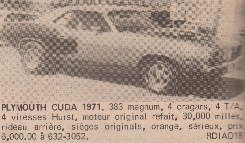 Serie:Des Plymouth intéressant qui ont été a vendre ici au Québec 70s 80s Cuda7110
