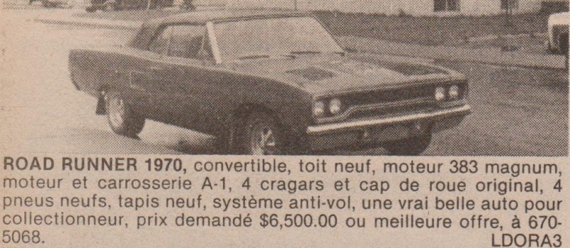 Serie:Des Plymouth intéressant qui ont été a vendre ici au Québec 70s 80s Roadcv10