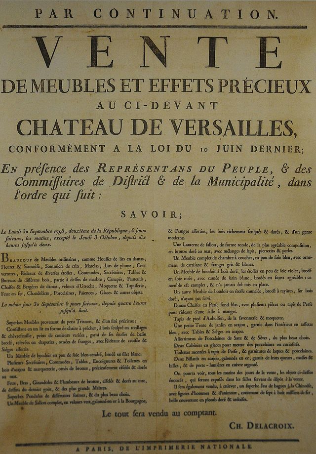 Ventes aux enchères du mobilier de Versailles et du Petit Trianon (1793) Affich10