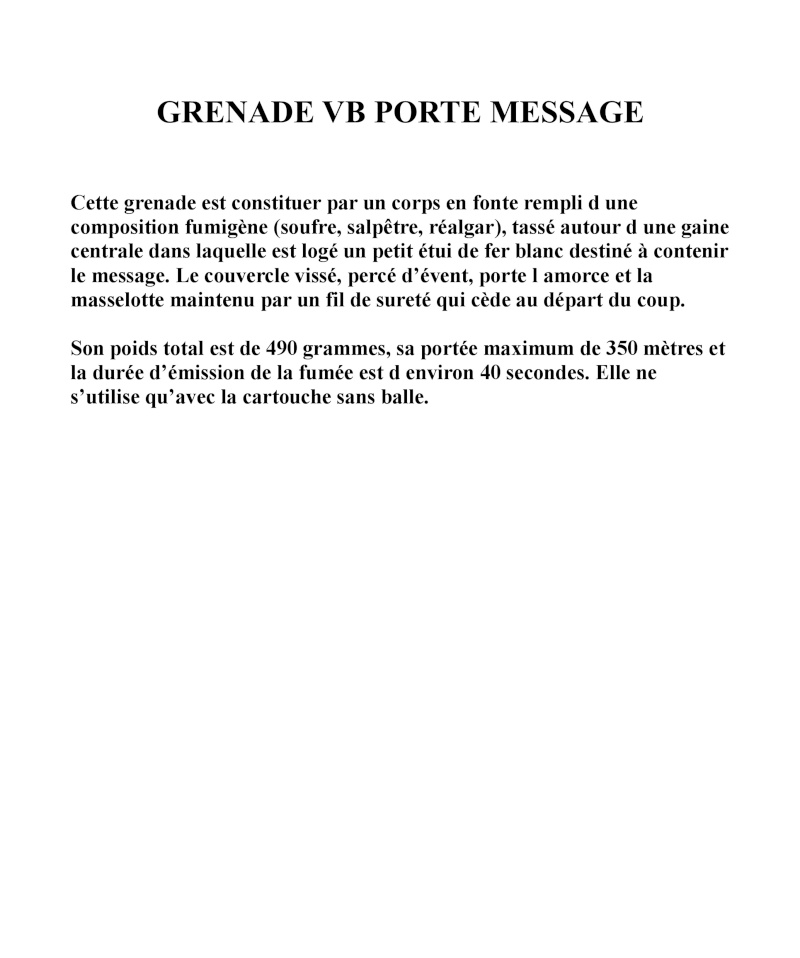 La grenade VB explosive, signal, porte-message  8210