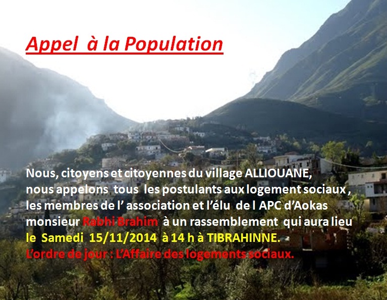 rassemblement  à Alliouene  le  Samedi 15 novembre pour parler de l'affaire des logements sociaux 129
