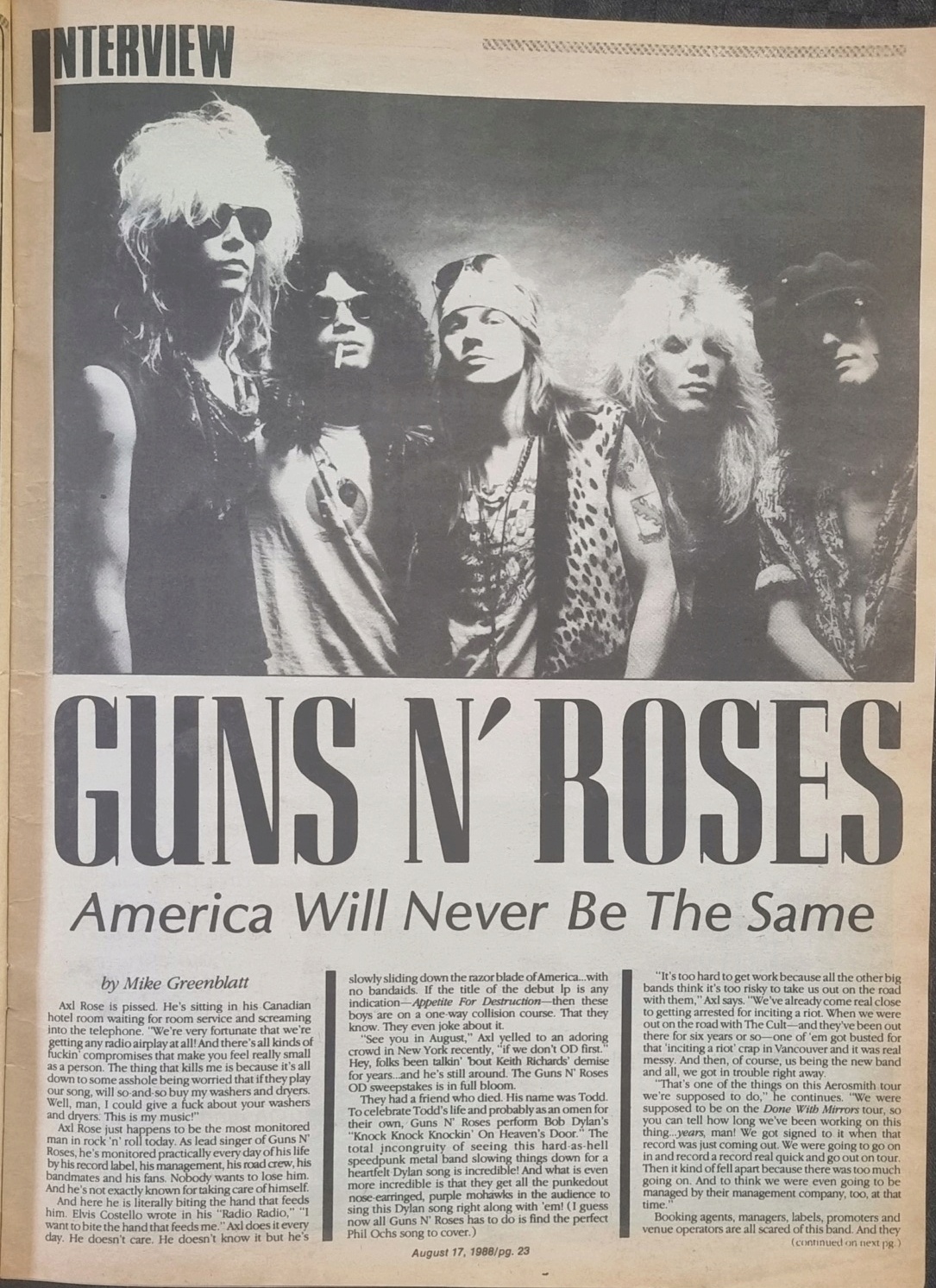 1988.08.17 - East Coast Rocker - America Will Never Be The Same (Axl, Slash) 20220317