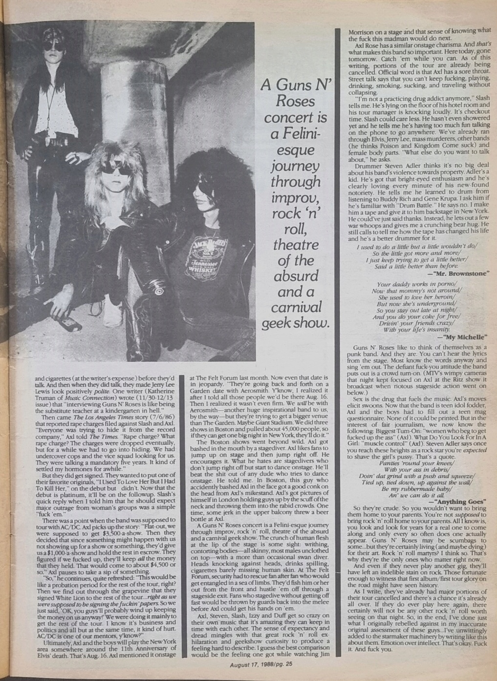 1988.08.17 - East Coast Rocker - America Will Never Be The Same (Axl, Slash) 20220318