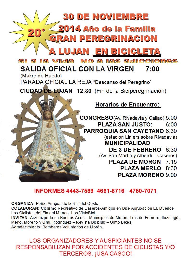 CONDICIONAL POR EL CLIMA: Vamos a la Peregrinación en Bicicleta a Luján 10359010
