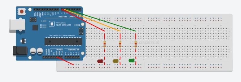Come creare un semplice semaforo (circuito e codice) con Arduino Arduin11