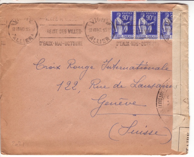 Censure UA 1 sur lettre de Groslejac pour Paris redirigée  sur Vichy en Juillet 1940. 1004410