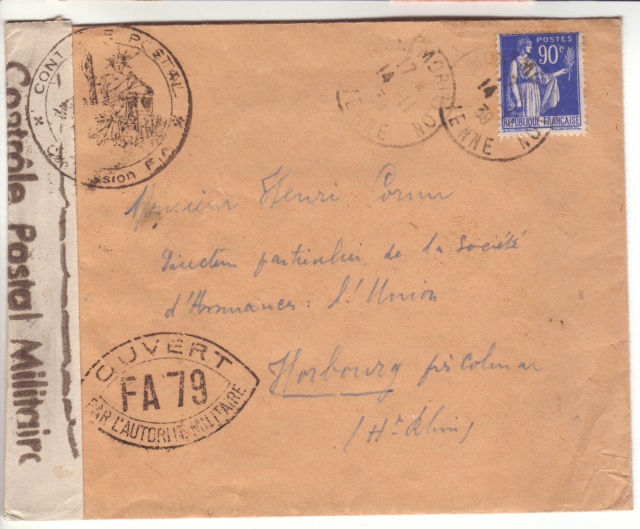 Drôle d'acheminen postal: lettre de Montmorillon (Vienne) pour Horbourg (Ht. Rhin) censurée à Metz 5002110