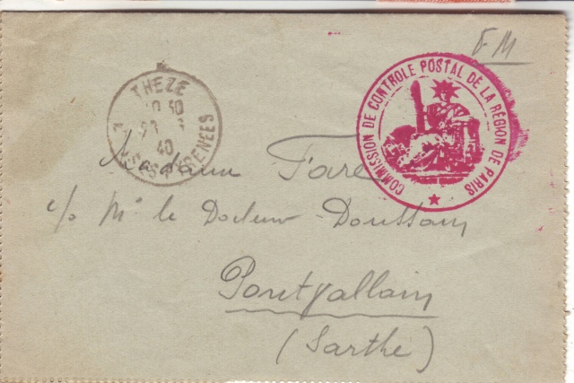 Cachet "Commission de Contrôle Postal de la Région de Paris" 8001710